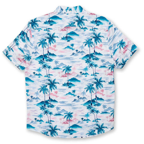 Men's Short Sleeve Casual Button-Down Shirt, Palm Trees Print, White