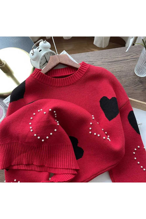 Pearl Heart Long Sleeve Sweater