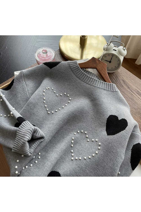 Pearl Heart Long Sleeve Sweater