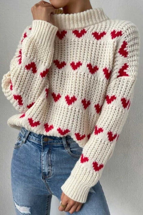 Heart Drop Shoulder Knitted Sweater