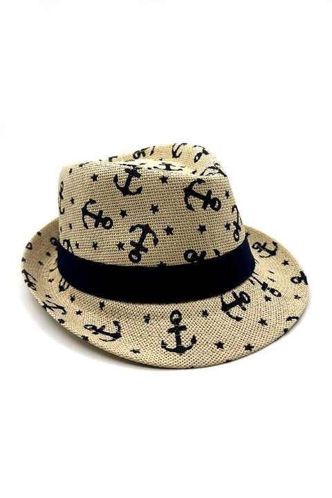 Kids Beige Summer Straw Anchor Hat Fedora Beach Sun Hat