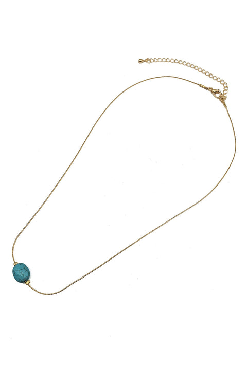Women's Gold Necklace with Oval Stone Charm