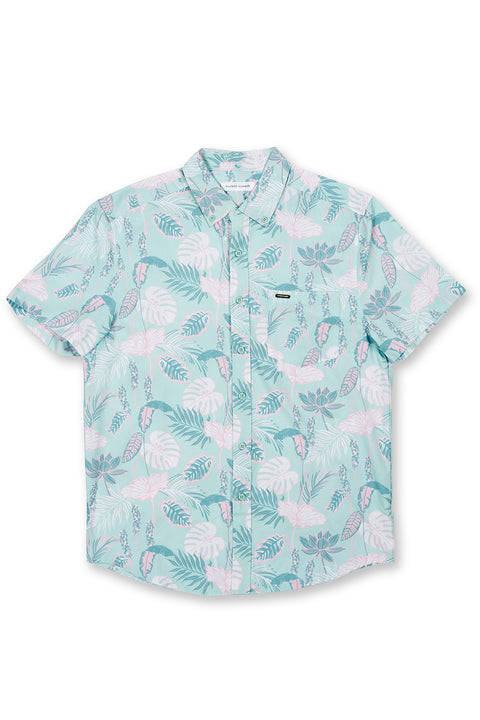 Boy's Short Sleeve 4-Way Stretch Button-Down Shirt with Fun Designs, Mint