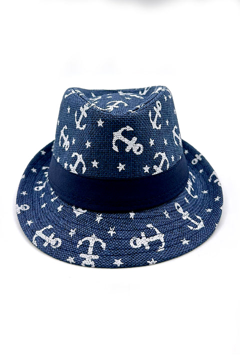 Kids Navy Summer Straw Anchor Hat Fedora Beach Sun Hat