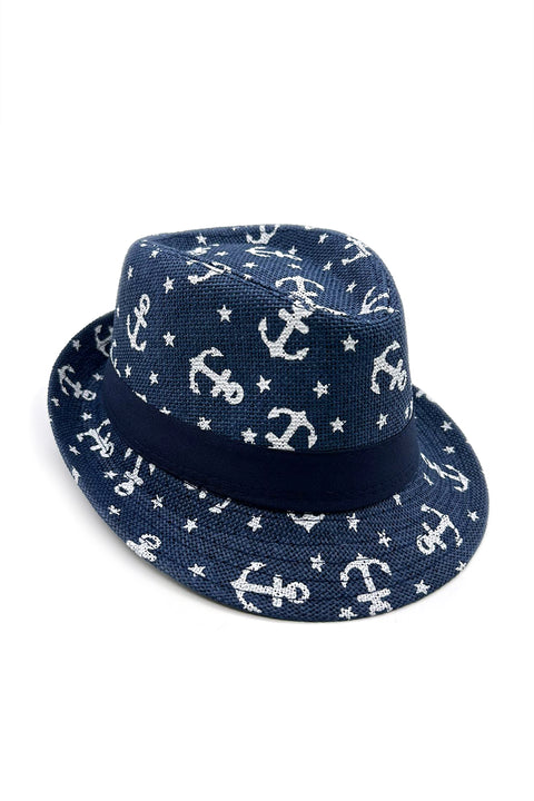 Kids Navy Summer Straw Anchor Hat Fedora Beach Sun Hat
