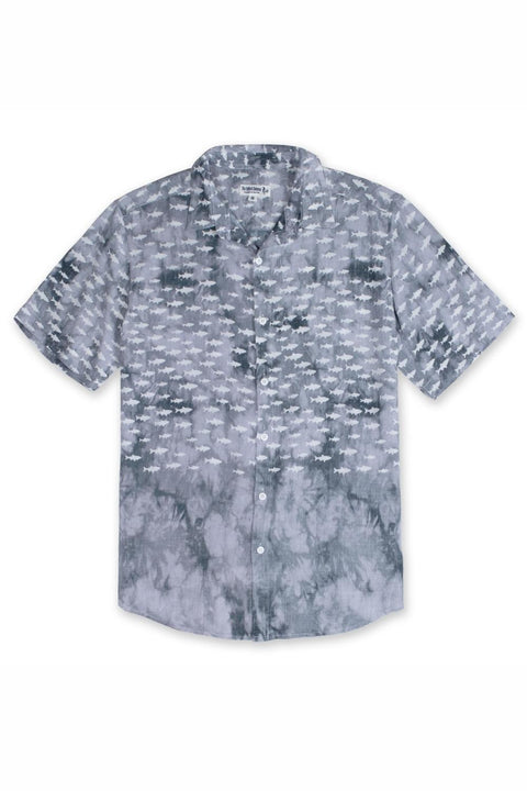 Men's Short Sleeve Gray Tie Dye Polo Shirt, Sharks