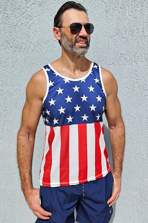 Uzzi Men Dri-Fit Performance USA Flag Muscle Tank Top