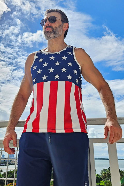 Uzzi Men Dri-Fit Performance USA Flag Muscle Tank Top