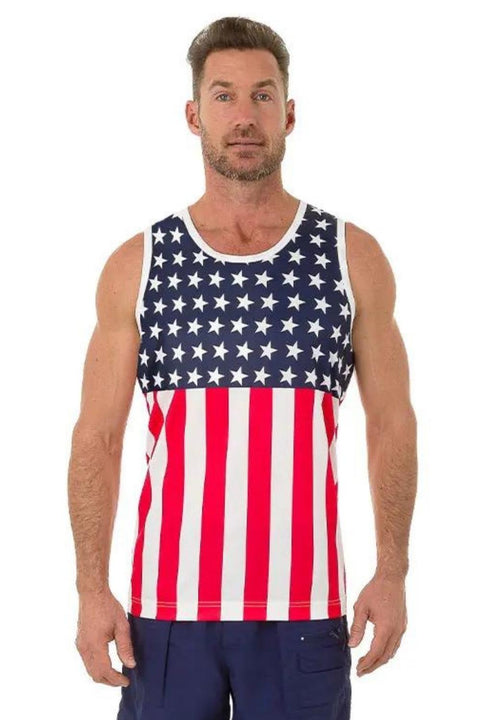 Uzzi Men Dri-Fit Performance USA Flag Muscle Tank Top