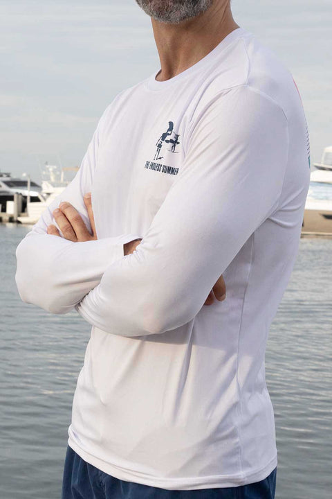 Men's UPF 30+ Rashguard Swim Tee Long Sleeve Running Shirt Swimwear Swim Shirts with Flamingo Design on the Back