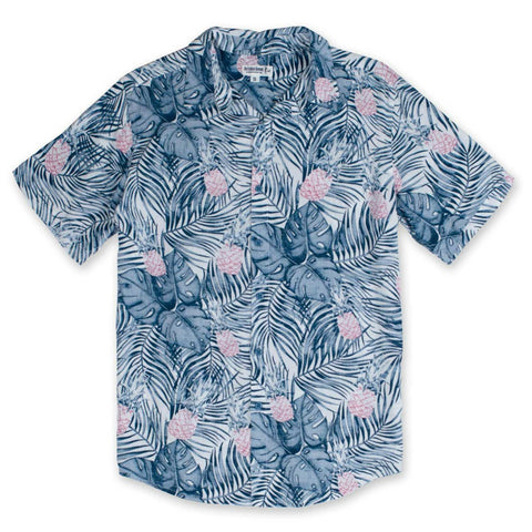 Men's Short Sleeve Button-Down with All Over Design Rayon Shirt