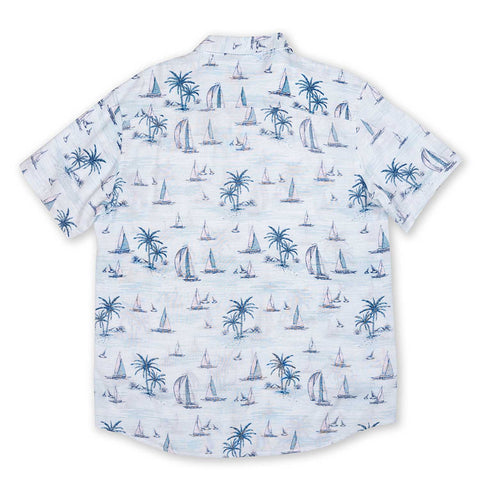 Men's Short Sleeve Button-Down with All Over Design Rayon Shirt