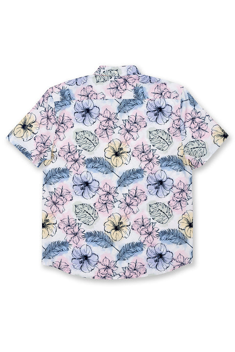 Boy's Short Sleeve 4-Way Stretch Button-Down Shirt with Fun Designs, Multicolor Flowers