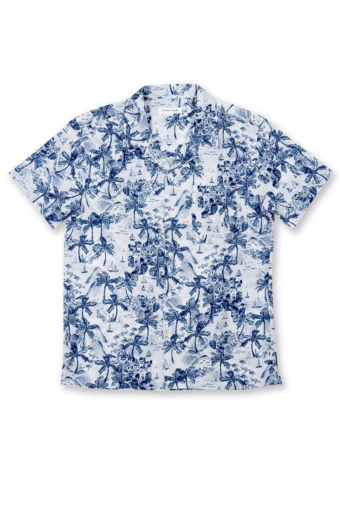 Men's Short Sleeve Casual Button-Down Shirt, Old City Print