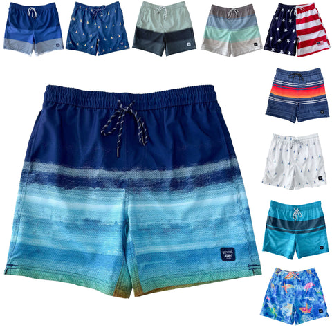 Men's Beach Swim Trunks Above the Knee Shorts Quick Dry with Pockets Nautical Prints