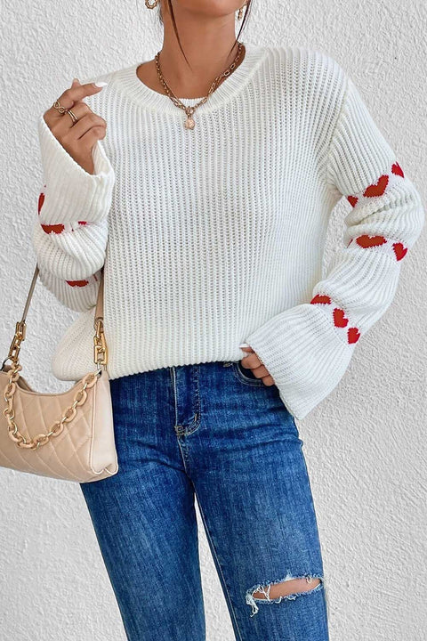 Heart Jacquard Ribbed Knitting Sweater