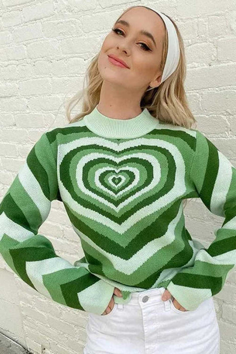 Knitting Sweater With Heart Long Sleeve