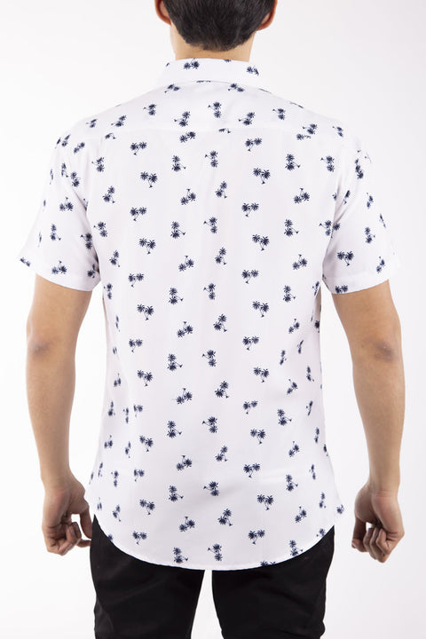 Men’s Button Up Short Sleeve Dress Shirt, Palm Tree Print