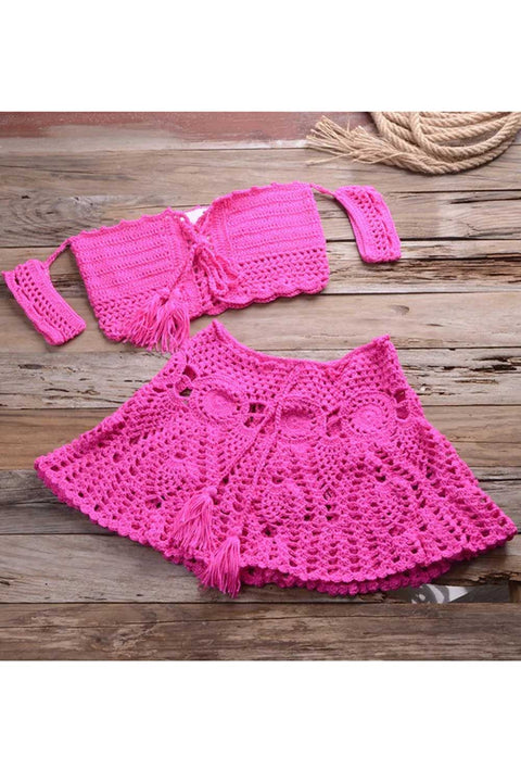 Crochet Two Piece Skirt Set Cover Up Beachwear