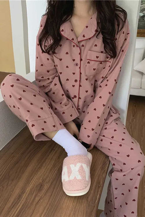 Heart Print Sleepwear Pajamas Set