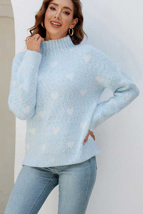 Heart Turtleneck Knitted Sweater