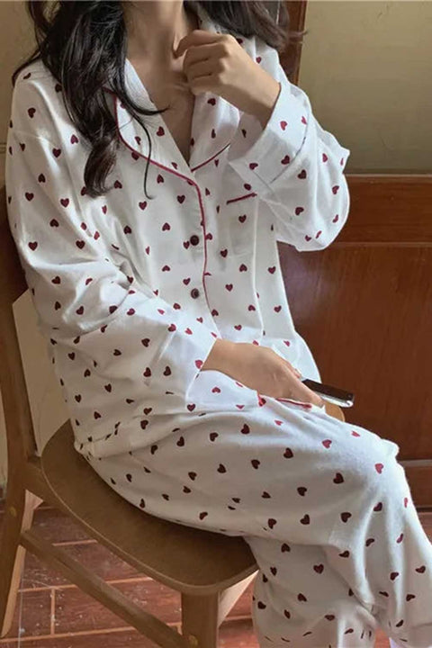Heart Print Sleepwear Pajamas Set