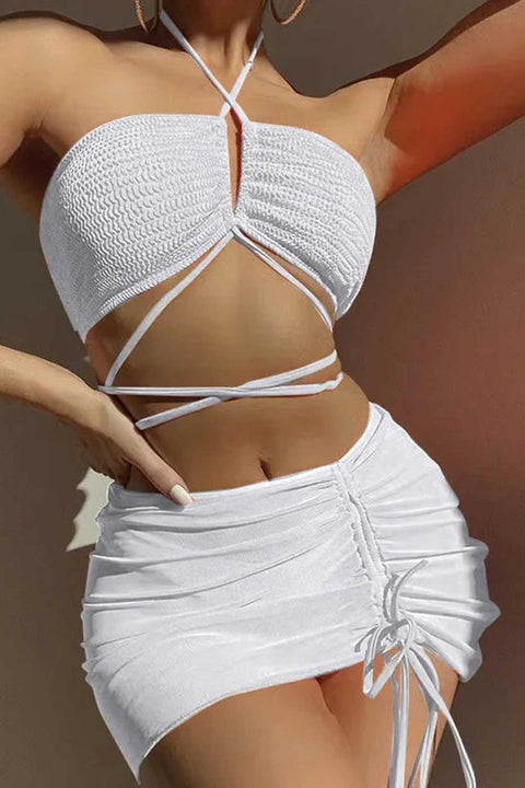 3 Piece Bikini Set With Mesh Skirt