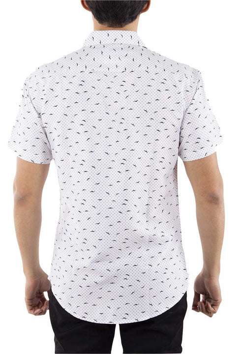 Men’s Button Up Short Sleeve Dress Shirt, Bird Print