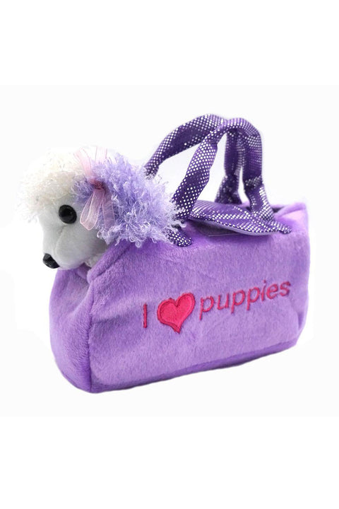 Kids Puppy and Purse Carrier, Purple Plush Bag, and White Poodle Toy Dog