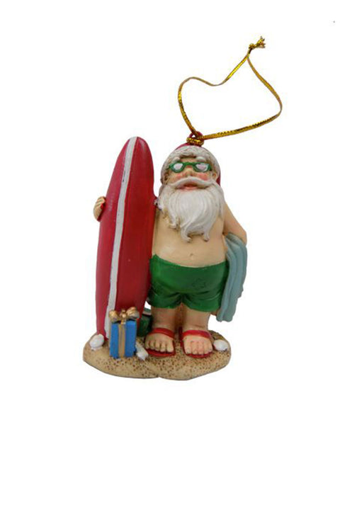 Santa with Surfboard, Christmas Ornament