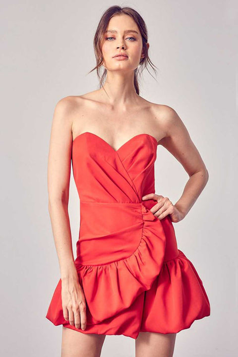 Women's Embellished Ruffled Tulip Hem Sweat Heart Strapless Mini Dress
