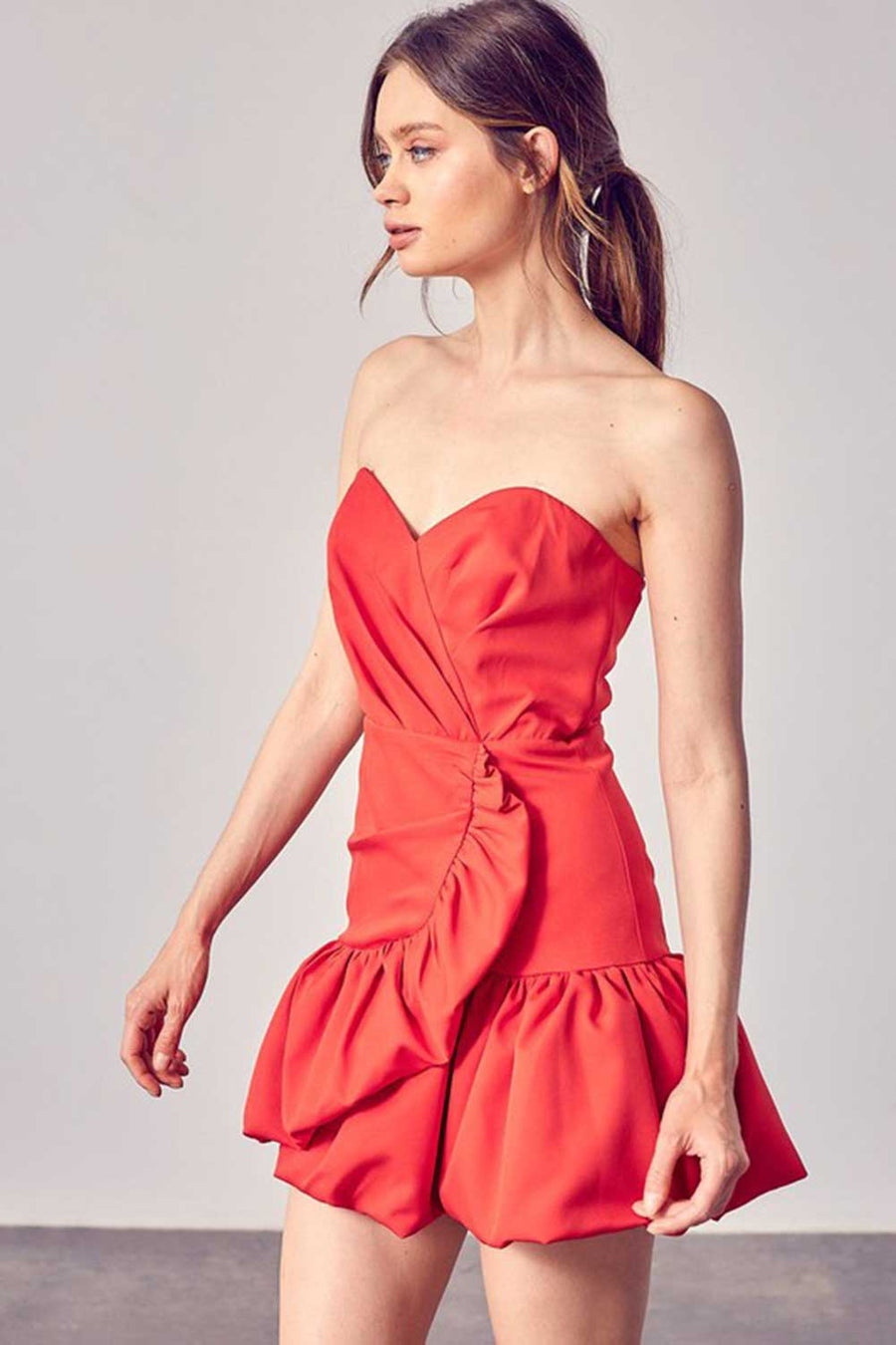Women's Embellished Ruffled Tulip Hem Sweat Heart Strapless Mini Dress - Vacay Land 