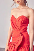 Women's Embellished Ruffled Tulip Hem Sweat Heart Strapless Mini Dress - Vacay Land 