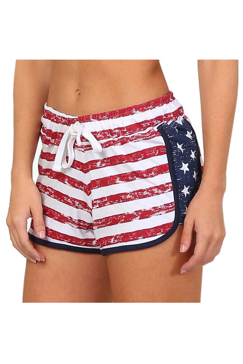 Women's Juniors Patriotic USA American Flag Stripes And Stars Booty Shorts