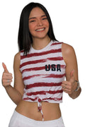 Knot Front Stars and Stripes Crop Top Tee, USA Patriotic T-Shirt