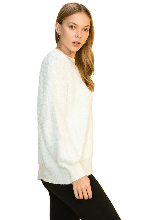 Women's White Oversized Sweater Round Neck