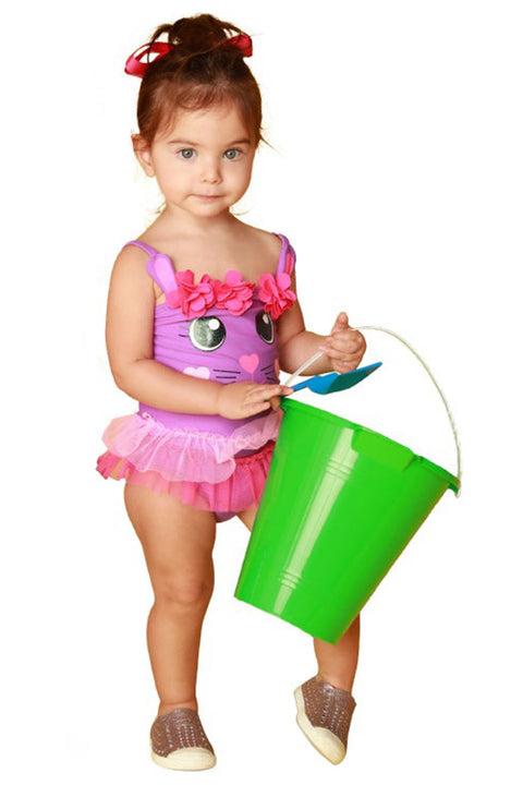 Girls Toddlers Purple One-Piece Swimsuits Cute Bunny and Tulle