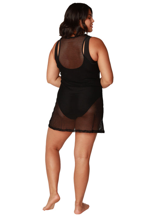 Women's Swimsuit Cover Up Mesh Black Tank Dress