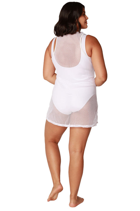 Women's Swimsuit Cover Up Mesh White Tank Dress