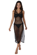 Women's Black Swimsuit Cover Up Fishnet Mesh Dress with Hi-Slits - Vacay Land 