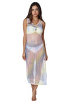 Women's Tie Dye Swimsuit Cover Up Fishnet Mesh Dress with Hi-Slits - Vacay Land 