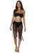 Women's Black Fishnet Mesh Skirt with Asymmetrical Fringe Bottom
