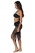 Women's Black Fishnet Mesh Skirt with Asymmetrical Fringe Bottom