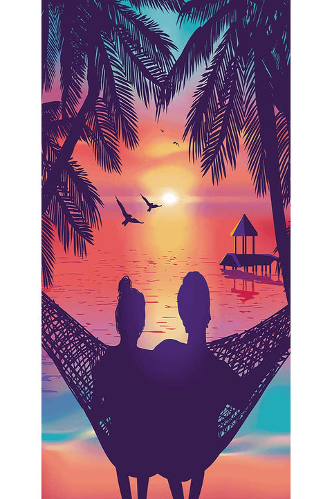 Cotton Velour Beach Towel, Romantic Sunset Couple, 30 "x 60"