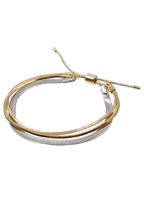 Women's Silver and Gold Herringbone Chain Bracelet