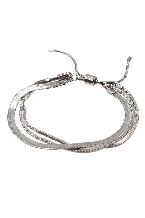 Women's Silver and Gold Herringbone Chain Bracelet