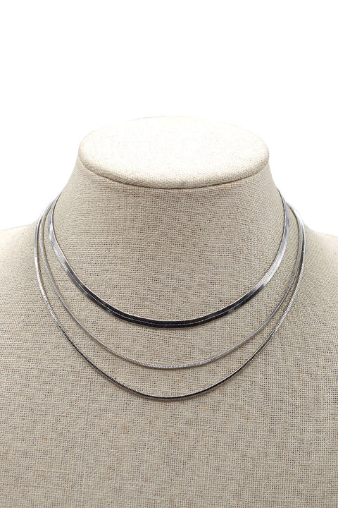 Women's Silver Rhodium Plated Herringbone Chain Necklace Set