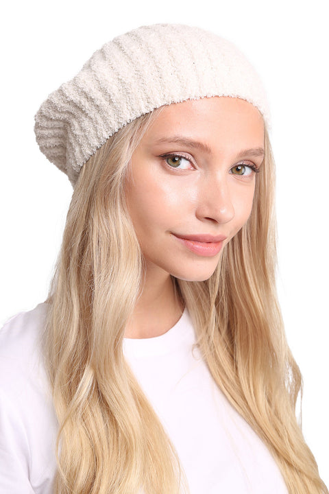 Women's Solid Color Ribbed Beret Hat