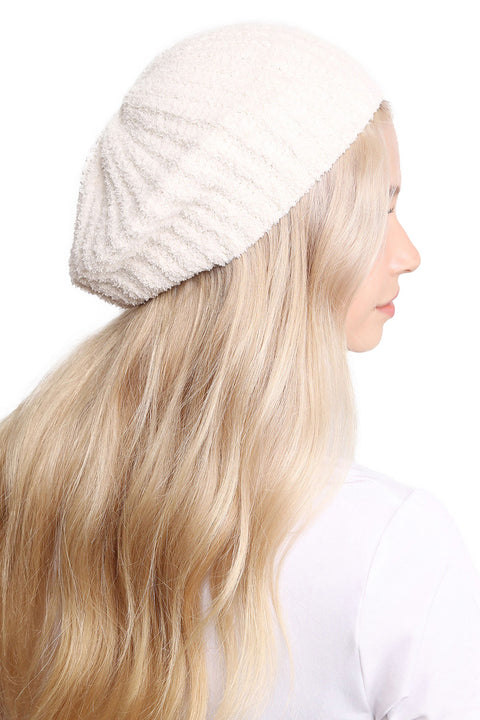 Women's Solid Color Ribbed Beret Hat