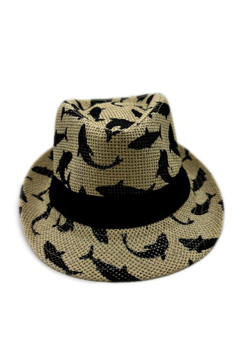 Kids Beige Summer Straw Shark Hat Fedora Beach Sun Hat